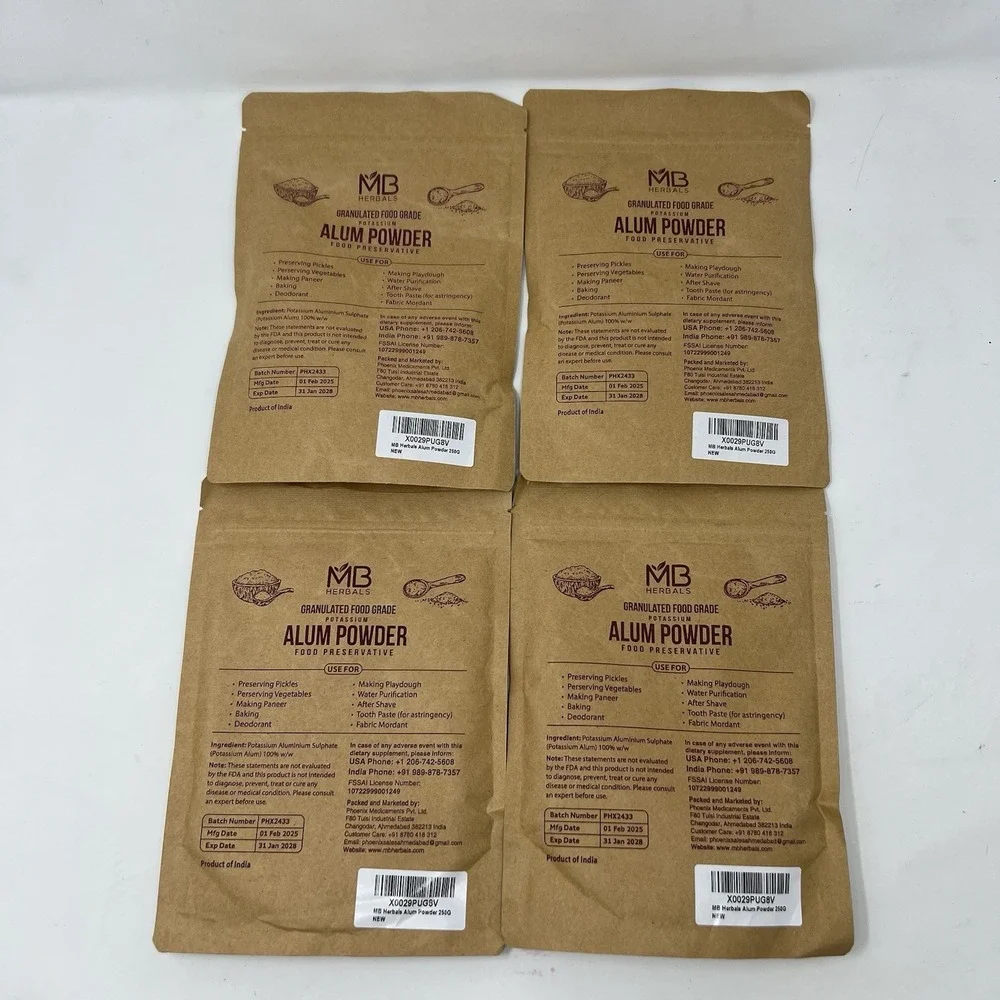 4x MB Herbals Alum Powder 250 Gram 8.8 Oz Granulated Potassium Alum Preservative